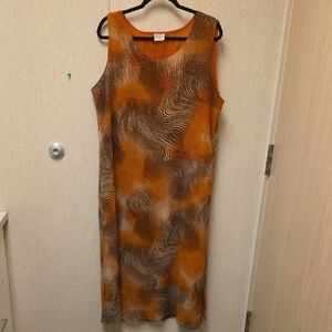 Magic Abstract Orange and Brown Midi Dress